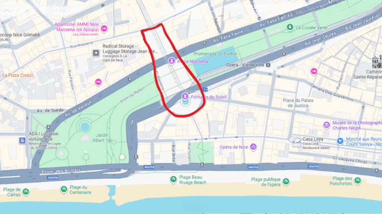 Carte de la place Masséna à Nice