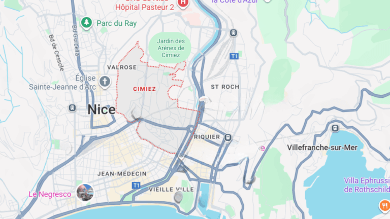 Carte du quartier de Cimiez à Nice